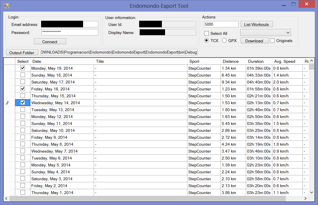 Endomondo Export Tool